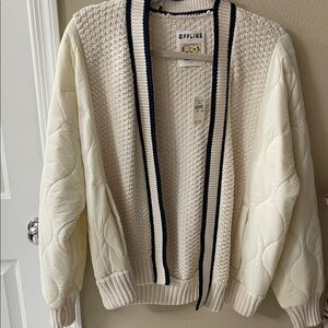 Aerie Cream and Navy Women's Cardigan